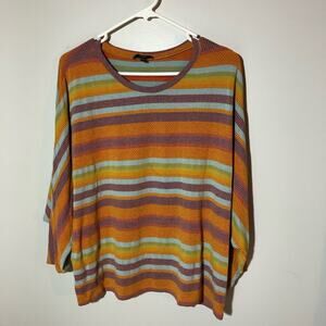 Drew striped boxy oversized dolman short sleeve tunic top womens L orange blue